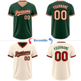 Custom Green Cream-Red Reversible Pullover Baseball Jersey Shirt