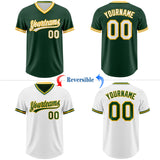 Custom Green White-Gold Reversible Pullover Baseball Jersey Shirt