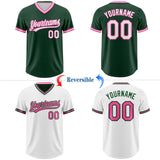 Custom Green White-Pink Reversible Pullover Baseball Jersey Shirt