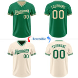Custom Kelly Green-Cream Reversible Pullover Baseball Jersey Shirt