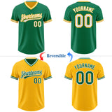 Custom Kelly Green White-Gold Reversible Pullover Baseball Jersey Shirt