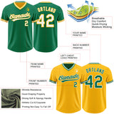Custom Kelly Green White-Gold Reversible Pullover Baseball Jersey Shirt