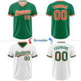 Custom Kelly Green Orange-White Reversible Pullover Baseball Jersey Shirt