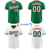 Custom Kelly Green White-Red Reversible Pullover Baseball Jersey Shirt