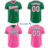 Custom Kelly Green White-Pink Reversible Pullover Baseball Jersey Shirt