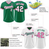 Custom Kelly Green White-Pink Reversible Pullover Baseball Jersey Shirt
