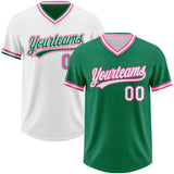 Custom Kelly Green White-Pink Reversible Pullover Baseball Jersey Shirt