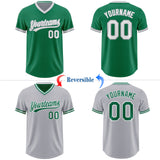 Custom Kelly Green White-Gray Reversible Pullover Baseball Jersey Shirt