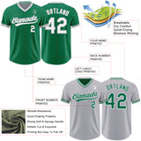 Custom Kelly Green White-Gray Reversible Pullover Baseball Jersey Shirt