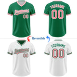 Custom Kelly Green Medium Pink-White Reversible Pullover Baseball Jersey Shirt