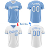 Custom Light Blue-White Reversible Pullover Baseball Jersey Shirt