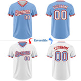 Custom Light Blue White-Red Reversible Pullover Baseball Jersey Shirt