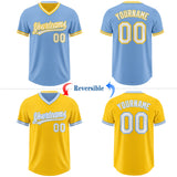 Custom Light Blue White-Yellow Reversible Pullover Baseball Jersey Shirt