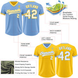 Custom Light Blue White-Yellow Reversible Pullover Baseball Jersey Shirt