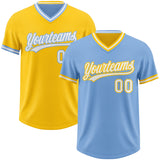 Custom Light Blue White-Yellow Reversible Pullover Baseball Jersey Shirt