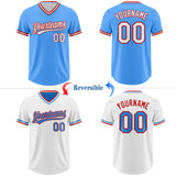 Custom Electric Blue White-Red Reversible Pullover Baseball Jersey Shirt