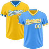 Custom Electric Blue White-Yellow Reversible Pullover Baseball Jersey Shirt
