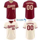 Custom Crimson-Cream Reversible Pullover Baseball Jersey Shirt