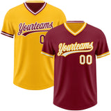 Custom Crimson White-Gold Reversible Pullover Baseball Jersey Shirt