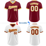 Custom Crimson White-Gold Reversible Pullover Baseball Jersey Shirt