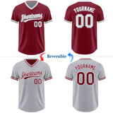 Custom Crimson White-Gray Reversible Pullover Baseball Jersey Shirt