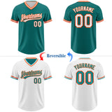 Custom Teal White-Orange Reversible Pullover Baseball Jersey Shirt