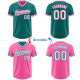 Custom Teal White-Pink Reversible Pullover Baseball Jersey Shirt