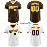 Custom Brown Gold-White Reversible Pullover Baseball Jersey Shirt