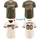 Custom Olive Vintage USA Flag Cream-Crimson Reversible Pullover Baseball Jersey Shirt