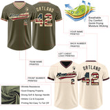 Custom Olive Vintage USA Flag Cream-Crimson Reversible Pullover Baseball Jersey Shirt
