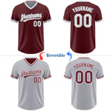 Custom Burgundy White-Gray Reversible Pullover Baseball Jersey Shirt
