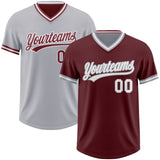 Custom Burgundy White-Gray Reversible Pullover Baseball Jersey Shirt