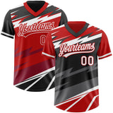 Custom Red Black Lightning Geometric Zigzag Reversible Pullover Baseball Jersey Shirt
