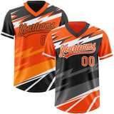 Custom Orange Black Lightning Geometric Zigzag Reversible Pullover Baseball Jersey Shirt