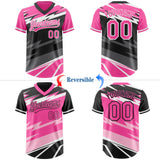 Custom Pink Black Lightning Geometric Zigzag Reversible Pullover Baseball Jersey Shirt