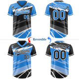 Custom Electric Blue Black Lightning Geometric Zigzag Reversible Pullover Baseball Jersey Shirt