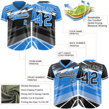 Custom Electric Blue Black Lightning Geometric Zigzag Reversible Pullover Baseball Jersey Shirt