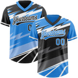 Custom Electric Blue Black Lightning Geometric Zigzag Reversible Pullover Baseball Jersey Shirt
