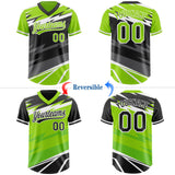 Custom Neon Green Black Lightning Geometric Zigzag Reversible Pullover Baseball Jersey Shirt