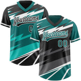 Custom Teal Black Lightning Geometric Zigzag Reversible Pullover Baseball Jersey Shirt