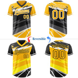 Custom Gold Black Lightning Geometric Zigzag Reversible Pullover Baseball Jersey Shirt