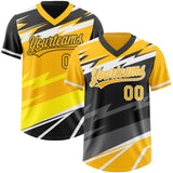 Custom Gold Black Lightning Geometric Zigzag Reversible Pullover Baseball Jersey Shirt