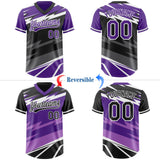 Custom Purple Black Lightning Geometric Zigzag Reversible Pullover Baseball Jersey Shirt