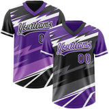 Custom Purple Black Lightning Geometric Zigzag Reversible Pullover Baseball Jersey Shirt