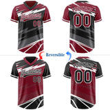 Custom Crimson Black Lightning Geometric Zigzag Reversible Pullover Baseball Jersey Shirt