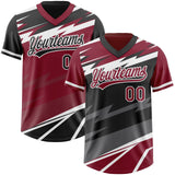 Custom Crimson Black Lightning Geometric Zigzag Reversible Pullover Baseball Jersey Shirt