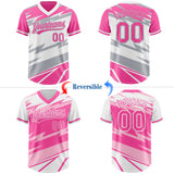 Custom Pink White Lightning Geometric Zigzag Reversible Pullover Baseball Jersey Shirt