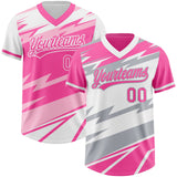 Custom Pink White Lightning Geometric Zigzag Reversible Pullover Baseball Jersey Shirt