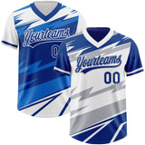 Custom Royal White Lightning Geometric Zigzag Reversible Pullover Baseball Jersey Shirt