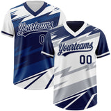 Custom Navy White Lightning Geometric Zigzag Reversible Pullover Baseball Jersey Shirt